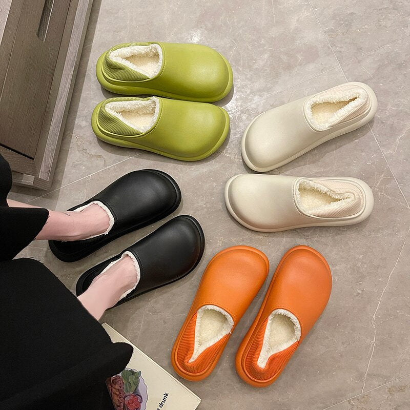 Women's Slippers EVA Sole Waterproof Non-slip Casual Shoes Warm Plush
